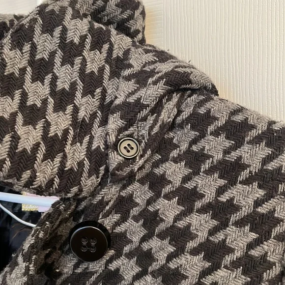 Black and gray herringbone plaid hooded pea coat - Picture 3 of 4